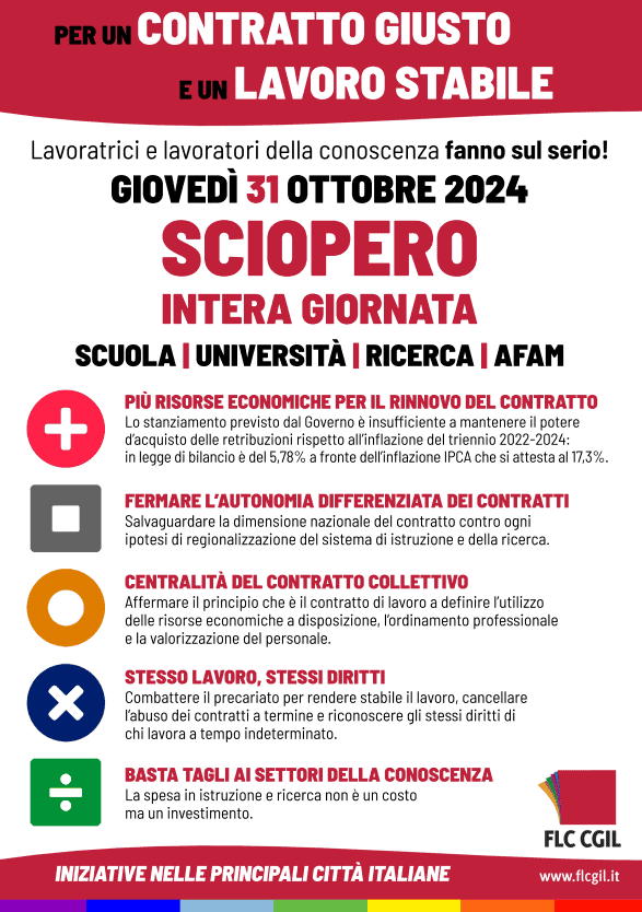 Manifesto/Locandina FLC CGIL Sciopero 31 Ottobre 2024