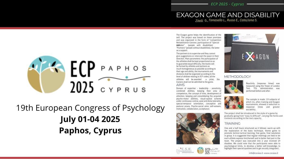Exagon al 19° Congresso Europeo di Psicologia: un percorso di crescita personale e inclusione sociale - EXAGON - 19th European Congress of Psychology