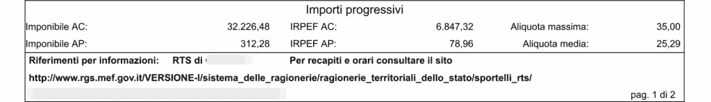 Area informativa inferiore (Prima pagina)