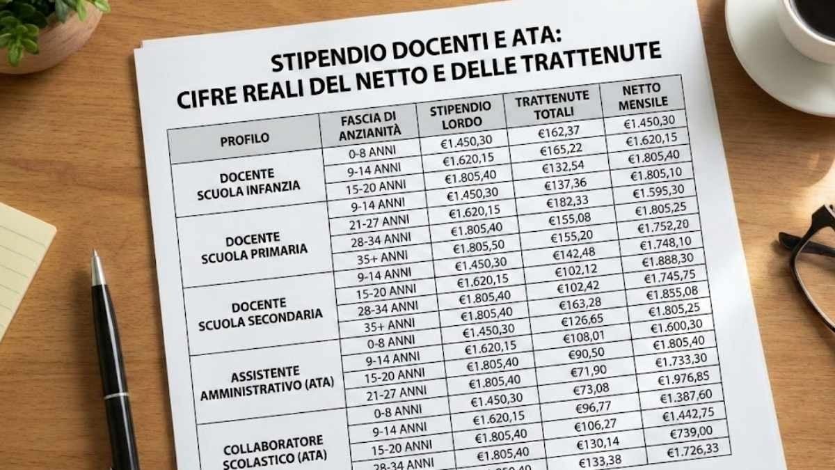 Stipendio docenti e ATA: cifre reali del netto e delle trattenute per tutti i profili e fasce di anzianità - Netti e trattenute reali Stipendio docenti e ATA
